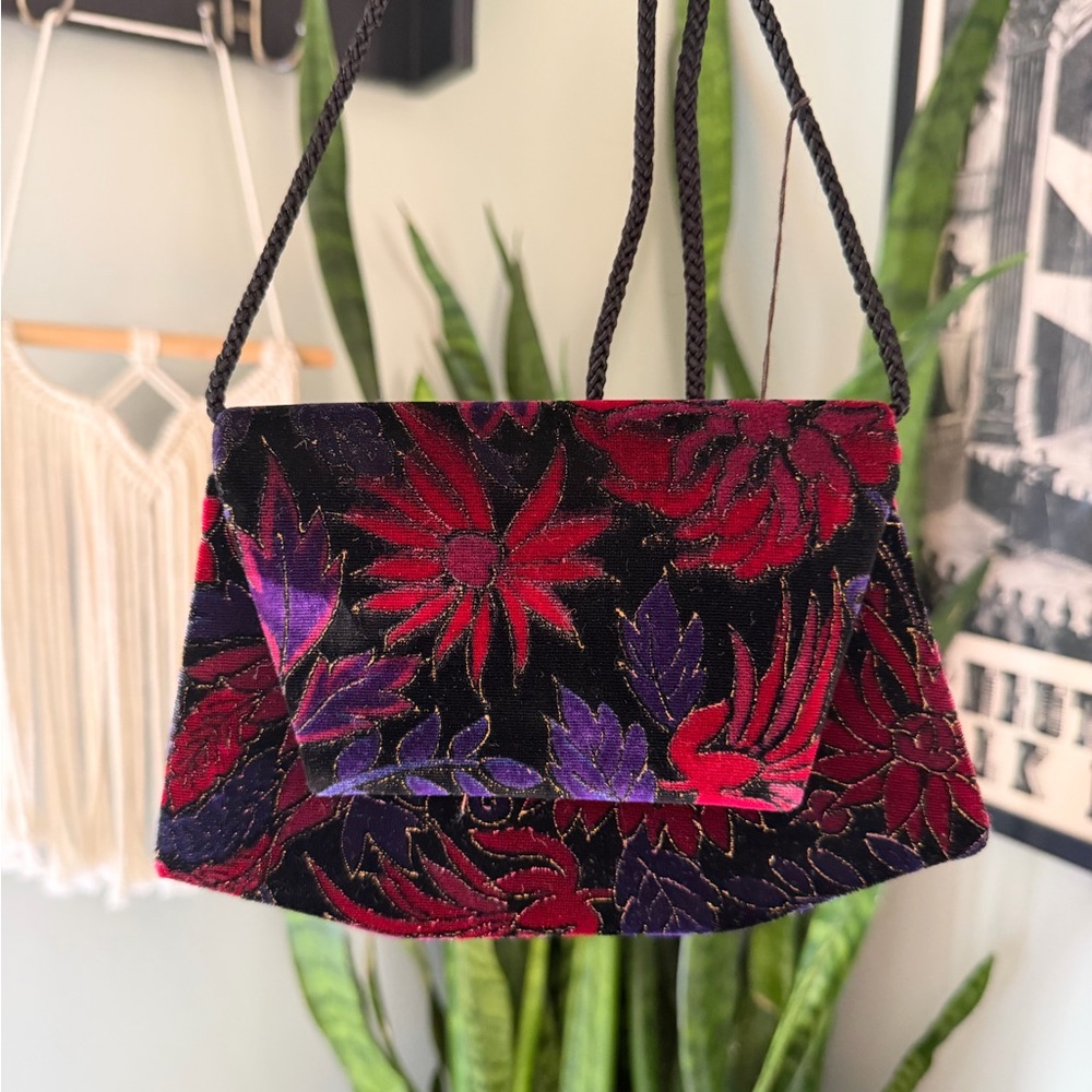 VTG 90s Floral Velvet Crossbody Purse